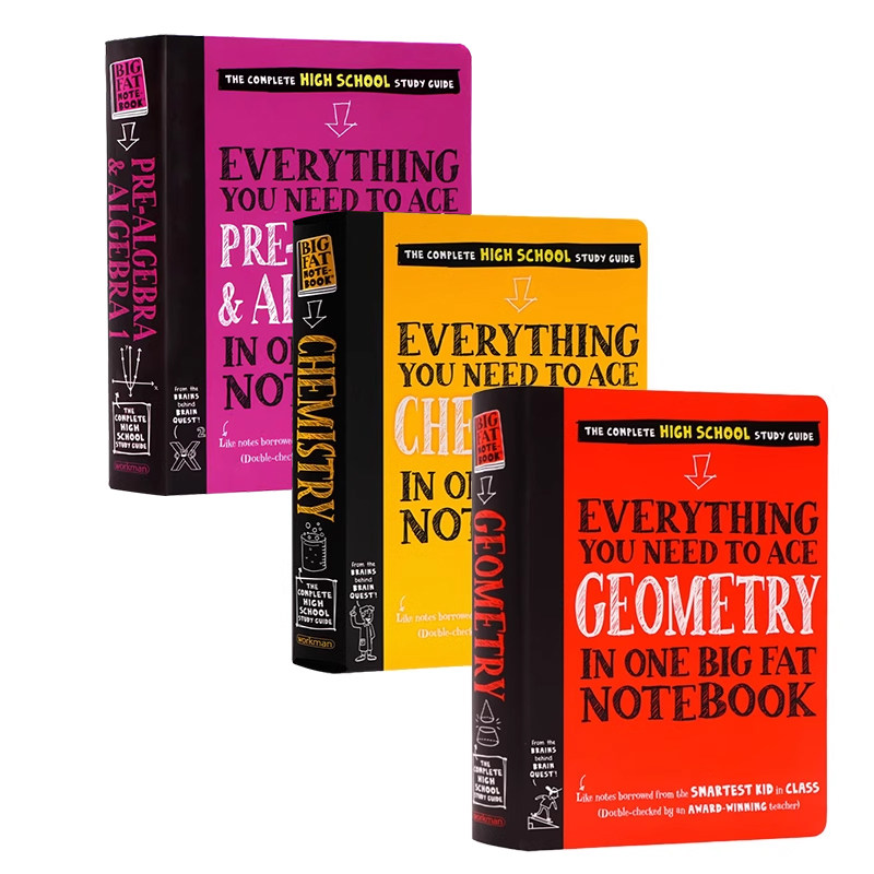 美国中学生优等生笔记系列3册合售 代数几何化学Everything You Need to Ace 英文原版 美国少年学霸超级笔记中学生教辅工具书