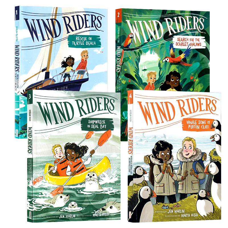 1-4 风之骑士4册套装英文原版 Wind Riders儿童英语课外阅读桥梁章节书彩图版HarperChapters插图章节书系列环保主题 拯救环境