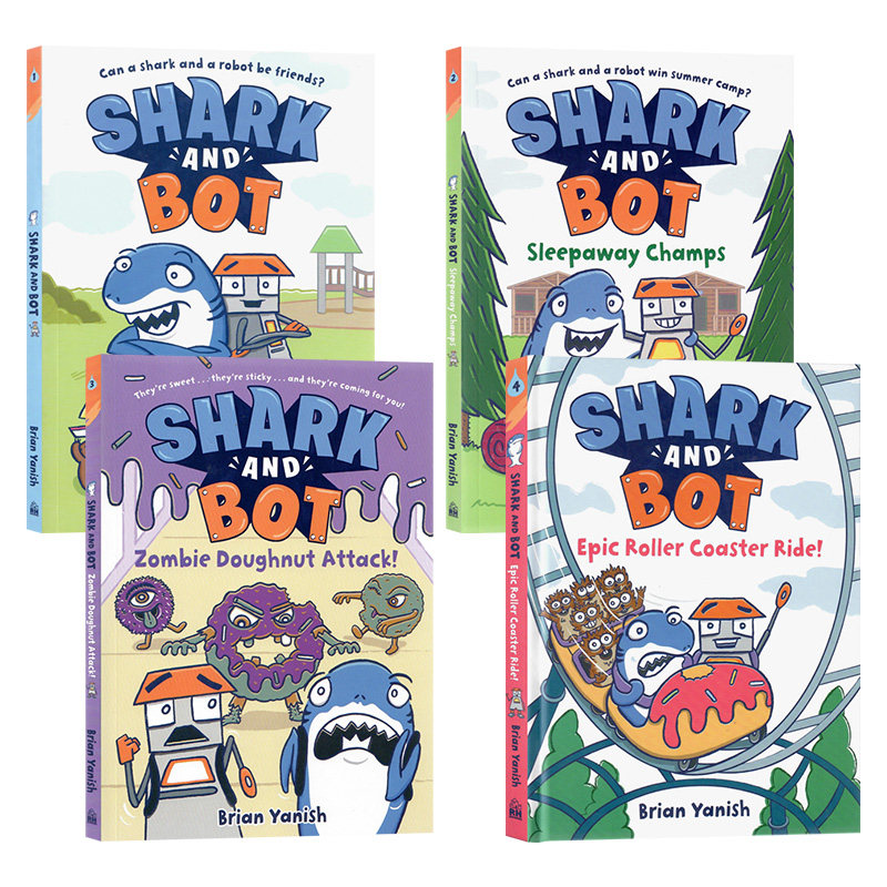 鲨鱼和机器人4册英文原版绘本Shark and Bot 1234全彩漫画图画书爆笑幽默友谊主题 小学生英文课外阅读进口英语原版书籍