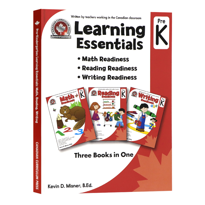 学前班学习要点 数学阅读写作3册合一英文原版 Learning Essentials Pre-K Math Reading Writing 加拿大教辅指南学习工具书