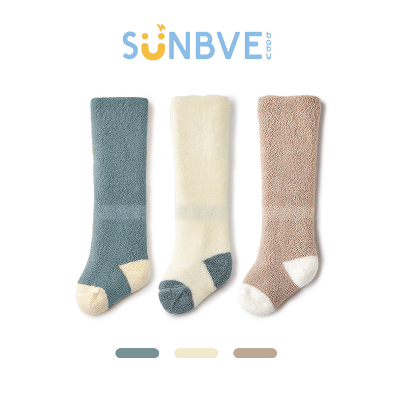 旭威婴儿袜子秋冬纯棉新生儿初生宝宝中筒加绒加厚春秋过膝长筒袜