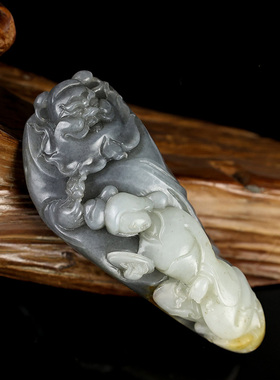 玉缘和田玉新疆和田青花籽独籽钟馗把件玉质细腻油性足雕工好大师