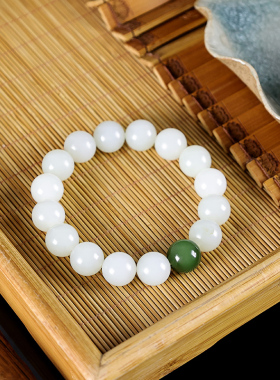 玉缘和田玉新疆和田白玉籽料圆珠手串链玉质细腻白度好油润13mm