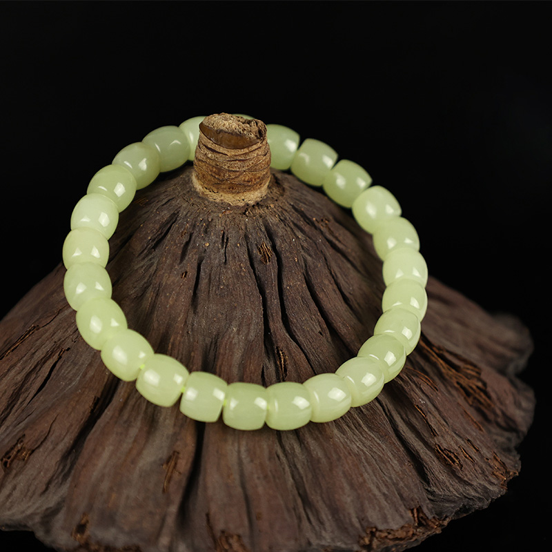 玉缘和田玉青海黄玉直切老型珠手串链玉质细腻8mm女士送爱人母亲