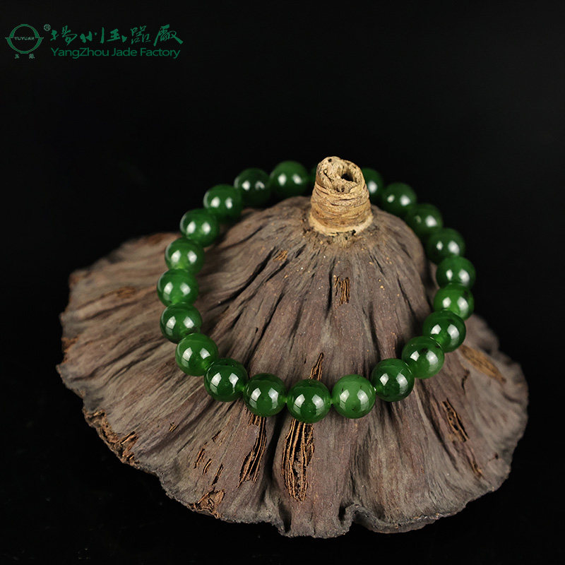 玉缘天然和田玉俄罗斯碧玉圆珠手链手串油润细腻10mm扬州玉器厂