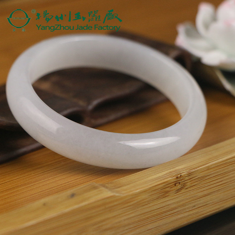 玉缘缅甸翡翠手镯圆条手镯57圈口冰糯种底色均匀一见倾心送家人