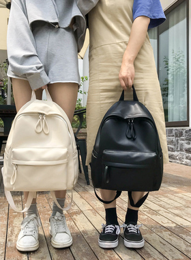 书包女韩版原宿ulzzang 高中学生背包 ins街拍PU皮纯色校园双肩包