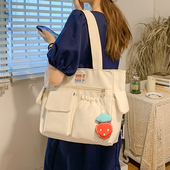 帆布包女手提布袋大容量2022新款 简约日系单肩包大学生上课托特包
