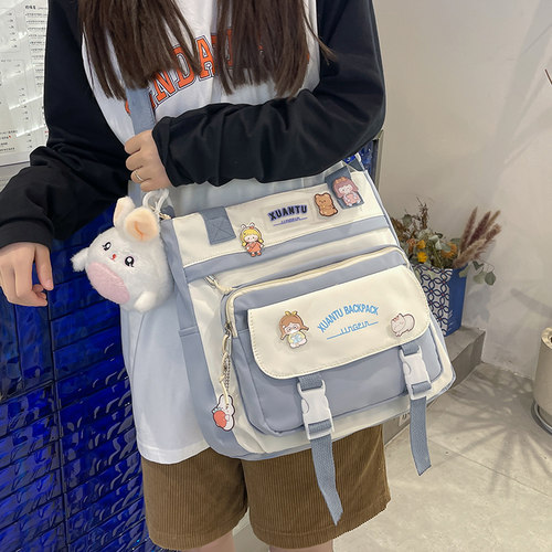 日系可爱大容量帆布n包斜挎书包女学生补习拎书手提袋上课包单肩