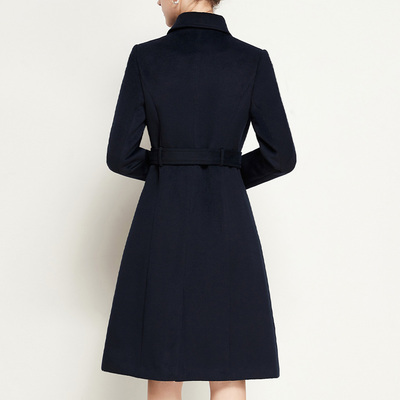 职业毛呢大衣女长款收p腰加棉加厚银行售楼部工装外套高腰气质显