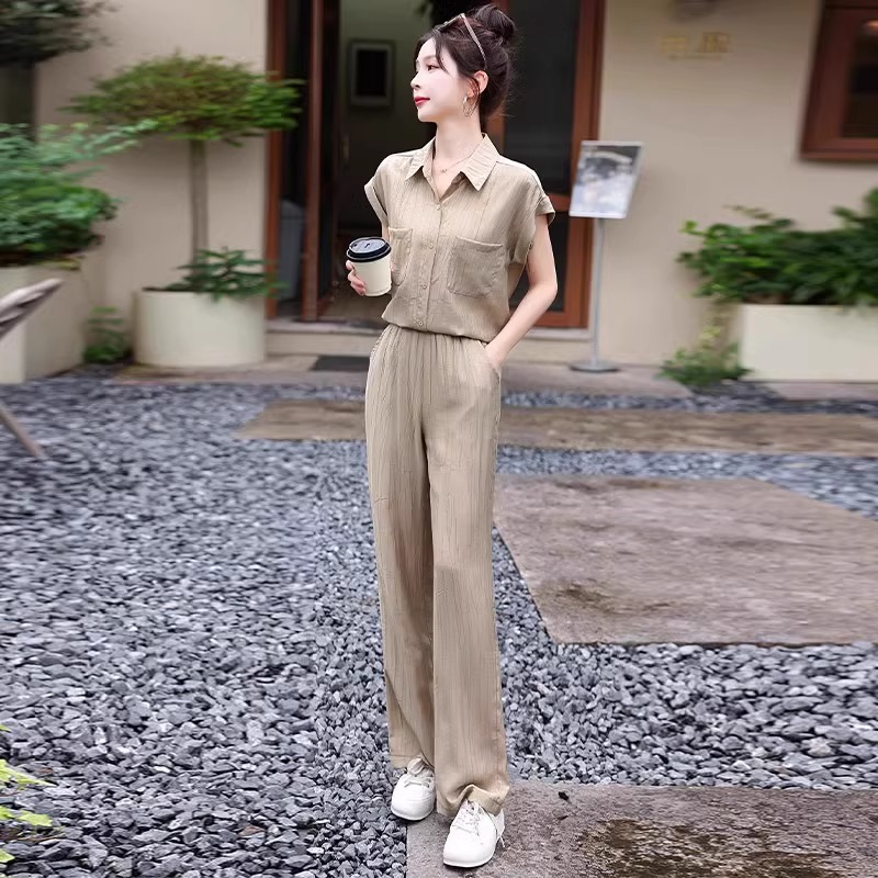 夏季冰丝棉麻套装女2025新款女装欧货时尚洋气时髦气质职业两件套