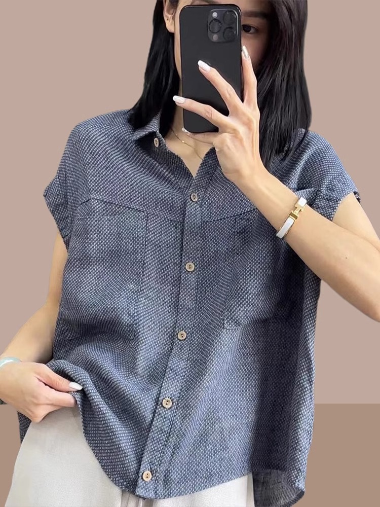 短袖衬衫女夏2025新款气质复古小衫宽松显瘦棉麻亚麻时尚减龄上衣
