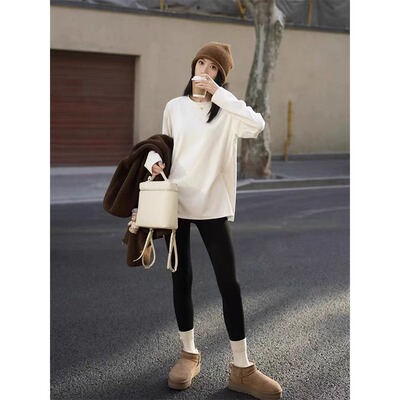 下衣失踪打底衫女款春秋内搭宽松卫衣纯棉磨毛T恤中长版长袖上衣