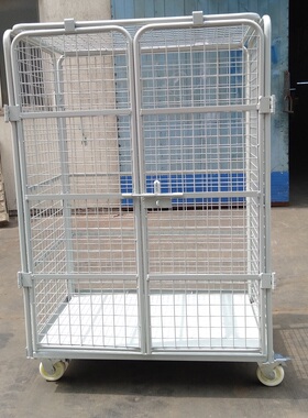 旺扬物流中转笼车加密双开门带顶四面台车可折叠L型仓储笼车