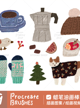 【蜡笔油画棒】Procreate笔刷仿手绘插画油画ipad肌理涂鸦素材ST2