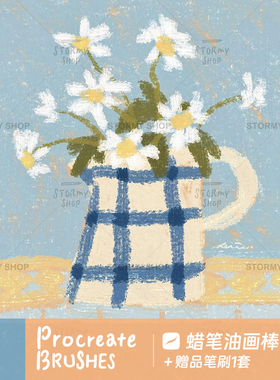 【蜡笔油画棒】Procreate笔刷仿手绘插画油画ipad肌理涂鸦ST10