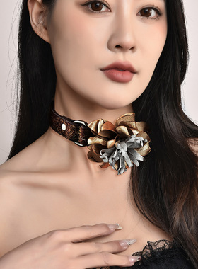 新款法式复古真皮项圈项链