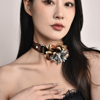 新款法式复古真皮项圈项链