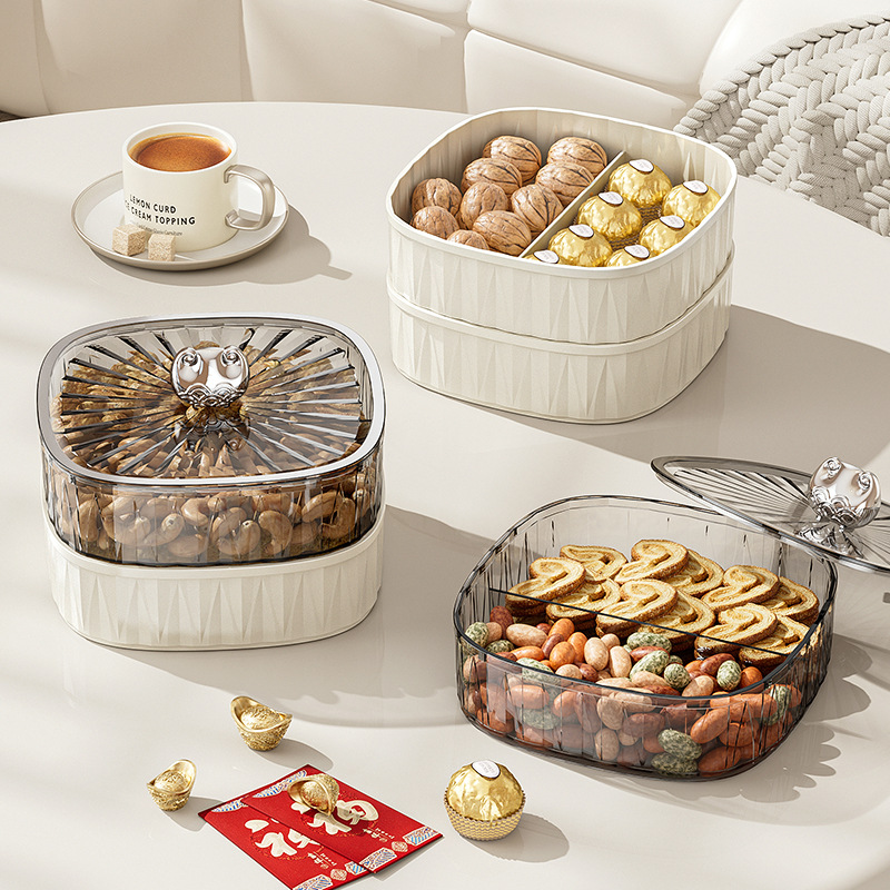 干果盒客厅茶分格水果盘零食坚果收纳盒带盖过年创意糖果盒干果盘