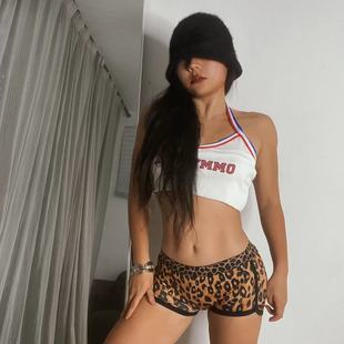 1996欧美性感Heels爵士钢管舞低腰包臀豹纹打底裤显瘦露脐短裤女