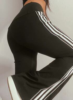 1996 爵士舞街头欧美高弹力高腰显腿长修身微喇叭裤百搭显瘦长裤