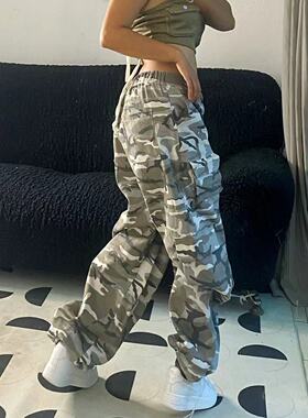 1996 欧美爵士hippop跳舞直筒裤迷彩宽松街头高腰显瘦束腿裤潮秋