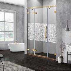 轻奢金色无框不锈钢合页平开门卫生间干湿分离隔断屏风玻璃淋浴房