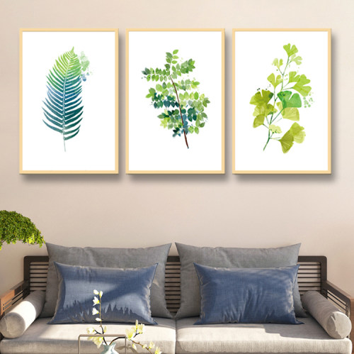 三联植物组合餐厅背景墙装饰画