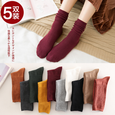 袜子女中筒袜可爱堆堆袜韩国学院风日系复古纯棉韩版袜子秋冬长袜