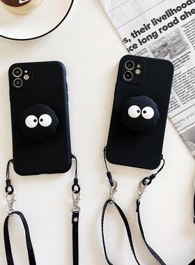 千与千寻小精灵煤球黑色13适用苹果16promax手机壳12气囊支架ipho