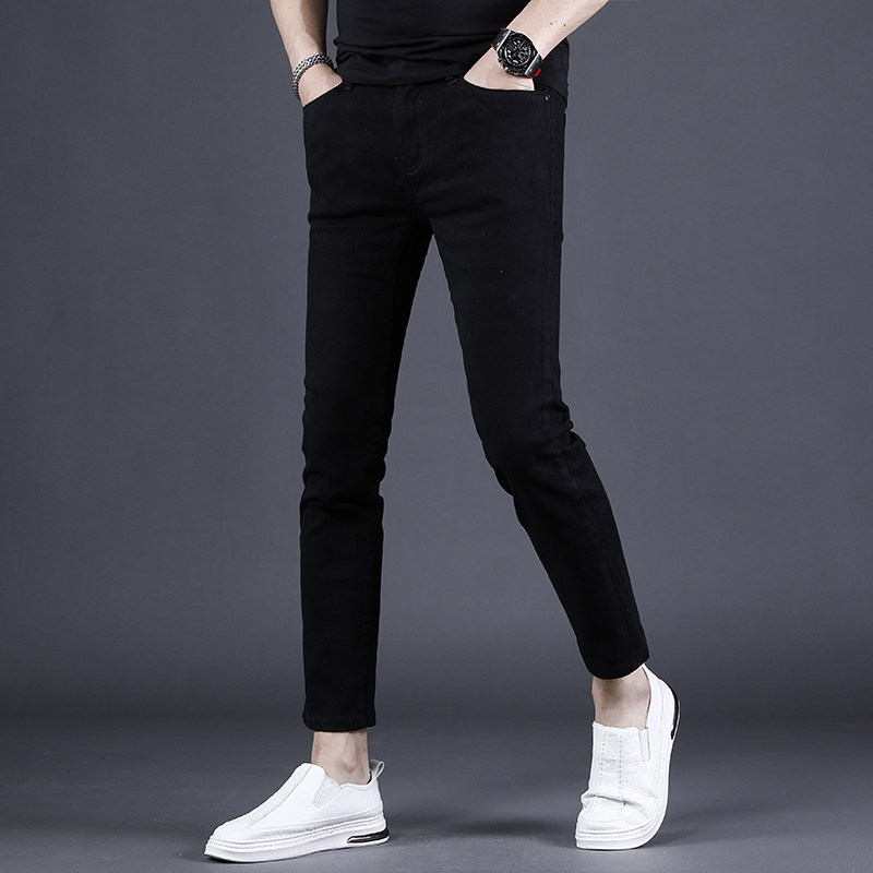 2026新款纯黑色夏季薄款九分牛仔裤男修身小脚弹力休闲9分裤男生