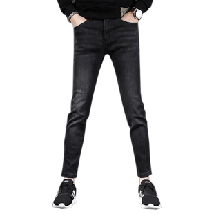 秋冬加绒加厚九分牛仔裤男2025新款黑色修身小脚弹力男士裤子9分