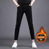 裤 纯黑色加绒加厚九分牛仔裤 子秋冬 小脚2025新款 休闲男士 男款 修身