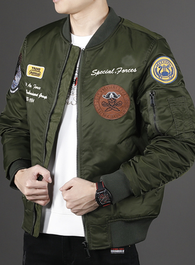 军绿色飞行员夹克男潮牌外套2025新款春秋刺绣绣花男士上衣棒球服