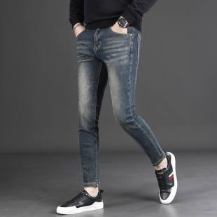 秋冬高端爆款复古九分牛仔裤男款2025新款修身小脚显高显瘦男裤子