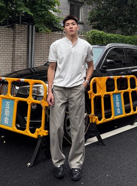 FOCABO美式复古简约做旧直筒工装裤男硬汉老钱风百搭柔软休闲裤