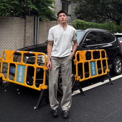 FOCABO美式简约磨边直筒工装裤