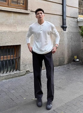 FOCABO美式简约显高显瘦休闲长裤cleanfit基础百搭挺阔加厚西裤