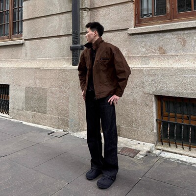 FOCABO美式哈灵顿灯芯绒翻领夹克