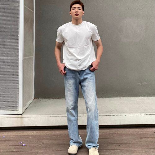 FOCABO美式雪花蓝色牛仔裤