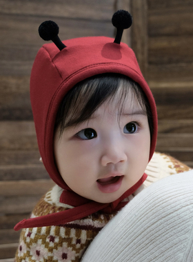 婴儿帽子可爱超萌小蜜蜂羊绒棉保暖儿童小月龄男女宝宝护耳帽秋冬