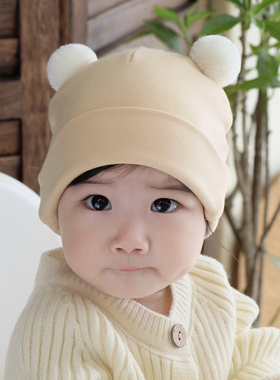 婴儿帽子秋冬舒绒棉保暖可爱球球套头帽小月龄新生儿男女宝宝胎帽
