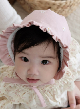 婴儿帽子秋冬纯棉刺绣可爱公主韩版儿童小月龄女宝宝宫廷帽护耳帽