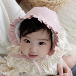 婴儿帽子秋冬纯棉刺绣可爱公主韩版 儿童小月龄女宝宝宫廷帽护耳帽