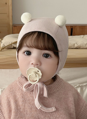 婴儿帽子可爱全棉针织提花小月龄初生新生儿男女宝宝护耳帽秋冬季