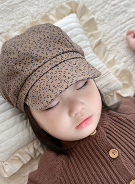 婴儿遮阳帽春秋豹纹防晒保暖儿童小月龄男女宝宝贝雷帽报童帽冬季