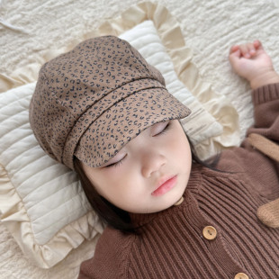 婴儿遮阳帽春秋豹纹防晒保暖儿童小月龄男女宝宝贝雷帽报童帽冬季