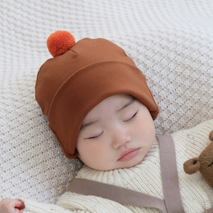 婴儿帽子可爱球球羊绒棉保暖初生新生儿男女宝宝胎帽套头帽秋冬季