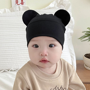 婴儿帽子春秋薄款 可爱超萌小熊纯棉透气男女宝宝护囟门帽胎帽冬季