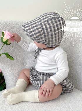 婴儿遮阳帽薄款纯棉格子大檐防晒防紫外线宝宝儿童飞行帽短裤夏季